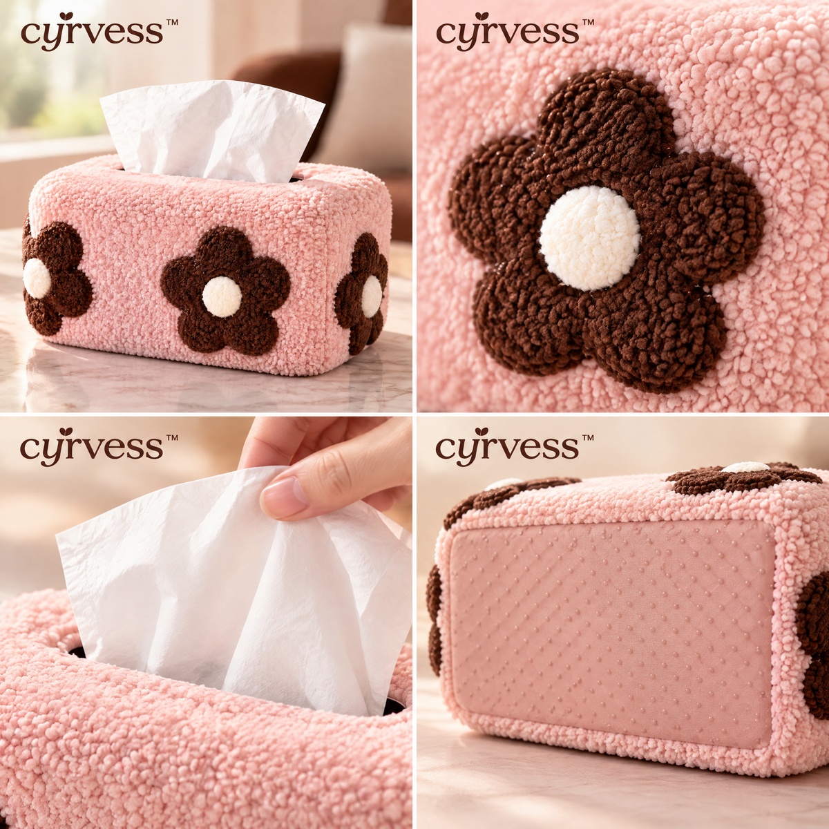 𝒄𝒚𝒓𝒗𝒆𝒔𝒔™ Bouclé Fabric Tissue Box Cover